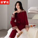 Yalu-Pyjamas für Frauen im Frühjahr und Herbst reines Baumwoll-Langarm-Spitze Großgröße Loses Jahr des Zodiac Red Snake Year Home Clothing Set 4885 WEIN ROT M 80-100JIN [Jin ist 0,5 kg]
