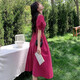 Französisch Retro rosa Kleid für Frauen 2025 Sommer-Puffhülle Taille-Hugging Princess Long Rock D1396 Rose Red XL [120-130jin [Jin entspricht 0,5 kg]]