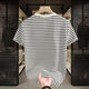 
Begiche 2025 new short-sleeved T-shirt fashionable casual trend summer striped round neck men's versatile top khaki breathable sweat-absorbing cotton 9898 M