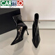Cartelo High Heel Speced Toe Stiefel 2025 Herbst und Winter Neue französische schlanke Absatz Nacktstiefel Dünne Stiefel Retro Elastic Boots Schwarze Leder Version Single 34