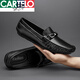 CARTELO leather bean shoes for men 2025 new Korean version of versatile trendy casual lazy people pedal soft sole breathable leather shoes 9901 black [hollow] 38 men's high-end casual shoes