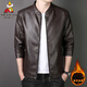 Scarecrow's new leather jacket for men in spring, autumn and winter, fashionable washed solid color slim fit business casual PU leather jacket plus velvet jacket 8802 black plus velvet style XL (recommended 120-140Jin Jin equals 0.5kg)