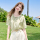 Baitu Betu Women's Clothing 2025 Summer NUEVA Camisa de camisa Diseño de la tela de imitación Fabrica no fácil de arrugas Mujeres de manga corta 2506T24 Verde L