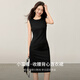 Shangdubila [Slim Taille] 2025 Herbst Pendeln rund Hals Split Slim Tailleloses ärmellose Weste kleines schwarzes Kleid