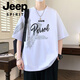 JEEP SPIRIT大码男装宽松短袖T恤高中学生夏季五分袖加肥加大圆领男孩上衣服 D693-款五分袖黑色 M (90-105斤)