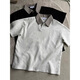 Amerikaner Retro Houndstooth Kurzärärmelte Polo-Shirt Herren Sommerfarbe Henry Kragen T-Shirt Schwere Reinigungsmittel halbärmelig weiß L.