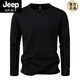 JEEP SPIRIT 300g heavy cotton large size slim henley collar long-sleeved T-shirt men's spring and autumn solid color sports fitness T-shirt military green L