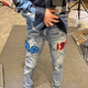 GXMY American High Street Internet Berühmtheit Gleicher Stil hochwertiger AM-Buchstaben gestickt Jeans Männer vielseitig Slim Fit Micro-Flare Straighthose 723 Jeans S S