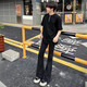 Digada Black Cleanfit Jeans Spring and Automne Summer Summer New Thin Style Micro-Flare Vibe American High Street Scimitar Pants DFFS-701 Black L