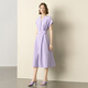 Farbdomain Kurzarm Ständer Kragenkleid für Frauen 2025 Sommer High-End-Satin-Schnür-up Taille-close-Mid-Long-Kleid lila m