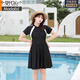 
Modal swimsuit for women with fat and large skirt style conservative large size fat mm300Jin [Jin equals 0.5 kg] belly-covering hot spring large size swimsuit 200 black, blue and white [must choose one size for big belly] 5XL [Suggestion 165--185Jin [Jin equals 0.5 kg]]