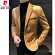 Pierre Cardin 2025 deerskin casual men's suit jacket trendy autumn and winter Hong Kong style handsome new high-end splicing suit Khaki XL