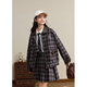 Zihan (ZIHAN) Zihan retro college style coffee grid jacket pleated skirt top and bottom suit skirt for women 2025 autumn new style coffee grid S