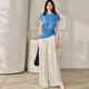 
ROEYSHOUSE Lace High Satin Shirt Women's 2025 Summer Chic Wrinkle Waist Slim Bodysuit 12043 Blue L
