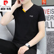 Pierre cardin men's clothing 2025 new V-neck young men's short-sleeved T-shirt pure cotton thin summer casual versatile T-shirt men QY691 white 3XL