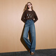 Three-color plus velvet 2025 winter new style loose waist jeans trousers straight pants warm and versatile M haze blue S 155/64A 155/64A