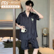 莫代尔男士睡衣夏季冰丝短袖裤纯色黑色夏天薄款男生仿真丝绸家居服套装 12532【云朵棉绉布款】 L (建议身高170左右体重100-1