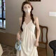 Vestido de suspensión de Na ling para mujeres en verano 2025 Nuevo temperamento blanco puro dulce sin mangas sin cintura larga Vestido de suspensión francesa-Off-blancos L (recomendado 100-120 Jin [Jin iguala 0.5 kg])