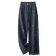 Cool Chapter (KUZHANG) embroidered narrow version wide-leg pants for women 2025 spring and autumn new elastic high-waist jeans lazy and relaxed straight pants 9928# cement grey plus velvet version M