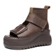 Lairan cowhide sandals thick-soled heightened women's shoes, wedge velcro hollowed-out Roman shoes versatile 2025 summer new style black 37