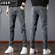 Jeep Spirit2025 Neue Jeans Männer schlanke kleine Füße sommerliche Herrenhosen Sommer dünne Hose mit geraden Beinen Herrenhosen SSNZ-6636 Grau [Frühlings- und Herbststil ohne Samt] 32