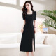 Ehangy International High-Dee Light Luxury Robe Women's Summer 2025 Nouveau style Celebrity Slim Slit Slit Jirt noir [Boîte-cadeau haut de gamme] XL
