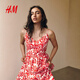 H&M女装连衣裙2025夏季新款碎花V领修身A字度假吊带连衣裙1278036 白色/红色花卉 L 170/104