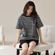 Hengyuanxiang 2025 new pajamas for women summer pure cotton short-sleeved two-piece set summer striped home clothes can be worn outside mom YZ9848 black striped M women's model recommended 80-100Jin Jin equals 0.5 kg