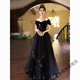 True black evening dress 2025 new light luxury niche high-end banquet annual meeting host feels elegant temperament Black XS