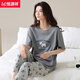 Hengyuanxiang women's pajamas for women in summer pure cotton short-sleeved trousers 2025 new summer gray casual home clothing Z9712 [Pure Cotton] M [Suggested 80-100Jin [Jin equals 0.5 kg] wear]