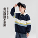 Zuoxi Children's Clothing Boys Polo Shirt Sweater 2025 New Trendy Children's Striped Velvet Pullover Trendy Navy 160