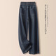 Cool Chapter (KUZHANG) embroidered narrow version wide-leg pants for women 2025 spring and autumn new elastic high-waist jeans lazy and relaxed straight pants 9928# cement grey plus velvet version M