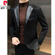 Pierre Cardin 2025 deerskin casual men's suit jacket trendy autumn and winter Hong Kong style handsome new high-end splicing suit Khaki XL