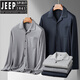 Jeep Spirit Daddy Langarm Shirt Herrenhemd dünne Mittelalter der Mittelung des Mittelalters Opa Frühling und Herbst Sommer-Strickjacke T-Shirt Dunkelgrau reines Baumwoll-Lappel M1342 L 110-130Jin [Jin ist gleich 0,5 kg]