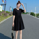 Woodpecker Small Dress Summer Women's 2025 New Age Reducing Temperament French Waist Slimming Skirt Women's Clothing Summer Black M [Suggested 100-115Jin [Jin equals 0.5 kg]]