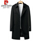 皮尔卡丹纯棉中长款风衣男2025春秋新款100%全棉英伦风西装领大衣休闲外套 黑色 L 175 130-145斤