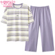 Pyjamas de coton pur pur modal pour les femmes minces simples rayées à manches courtes pantalons de courte durée