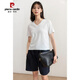 Pierre Cardin Bambus Baumwolle weißes kurzärmeliges T-Shirt für Frauen neu 2025 Sommer koreanischer Stil loser Baumwoll-T-Shirt mit V-Ausschnitt Top 6210 Runden Hals schwarz S 80-90jin [Jin entspricht 0,5 kg]
