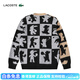 鳄鱼（LACOSTE）法国鳄鱼情侣款图案印花时尚拼色V领针织开衫|AH7374 UI7/黑/灰/卡其 XS