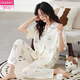 Modal pijama de algodón puro para mujeres en primavera y verano pantalones de manga corta Cardigan estilo coreano lindo collar de verano ropa de algodón puro juego de algodón puro ysh-9737# cárdigan l tamaño 100-120Jin [Jin iguala 0.5 kg]