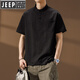 JEEP SPIRITPOLO衫短袖男亨利领2025夏季薄.款立领速干宽松T恤中山透气上衣服 灰色 3XL 体重范围170-190斤