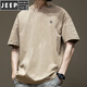 JEEP SPIRIT潮流美式短袖T恤男夏季纯棉圆领百搭休闲2025新款潮牌宽松港风T恤 白色-1365短袖-棉 S 【建议80-110斤】