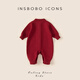 INSBOBO baby jumpsuit 2025 winter new baby long-sleeved sweater infant and toddler outdoor autumn and winter sweater red 90cm