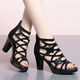 Yierkang Römische Sandalen für Frauen weiche Leder hohl hohe Heels bequemer Sommer atmungsaktiver koreanischer Stil modischer vielseitiger Fisch Mundschuhe für Frauen schwarz 38
