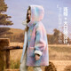ASK JUNIOR children's coat 25 winter medium and large children's hooded fur coat girls contrast plaid warm fleece top