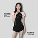 Lugeli swimsuit women's hot spring belly swimsuit split suit short-sleeved sun protection sexy slimming professional swimsuit outside wearing pink and black split swimsuit single size [Suggested 70-120Jin [Jin equals 0.5 kg]]