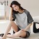 VTT Pyon Pyjamas en coton pour femmes en été shorts en coton pur shorts d'été Nouveaux jeunes dames costumes de vêtements V V costume à manches courtes: yzt9859 m
