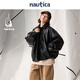 Nautica white sail star same style white sail CityBoy unisex Japanese loose O-type retro imitation leather jacket JW5402 black 0TB L