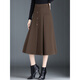 ROMON Woolen A-Line Skirt Women's Spring, Autumn and Winter New Umbrella Skirt Mid-Length Slim Style Elastic Waist Pleated Skirt Brown M Recommended 85-100 Jin Jin equals 0.5 kg