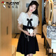 啄木鸟显瘦气质高端名媛连衣裙女装2025年夏装新款高级感甜美裙子小个子 黑色 2XL 130-145斤
